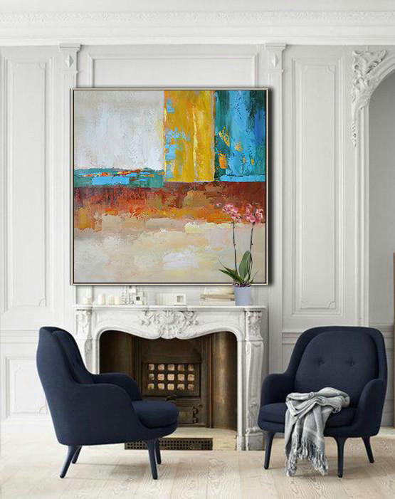 Extra Large Abstract Painting On Canvas,Oversized Contemporary Art,Custom Oil Painting,Blue,Yellow,Orange,Dark Green.etc